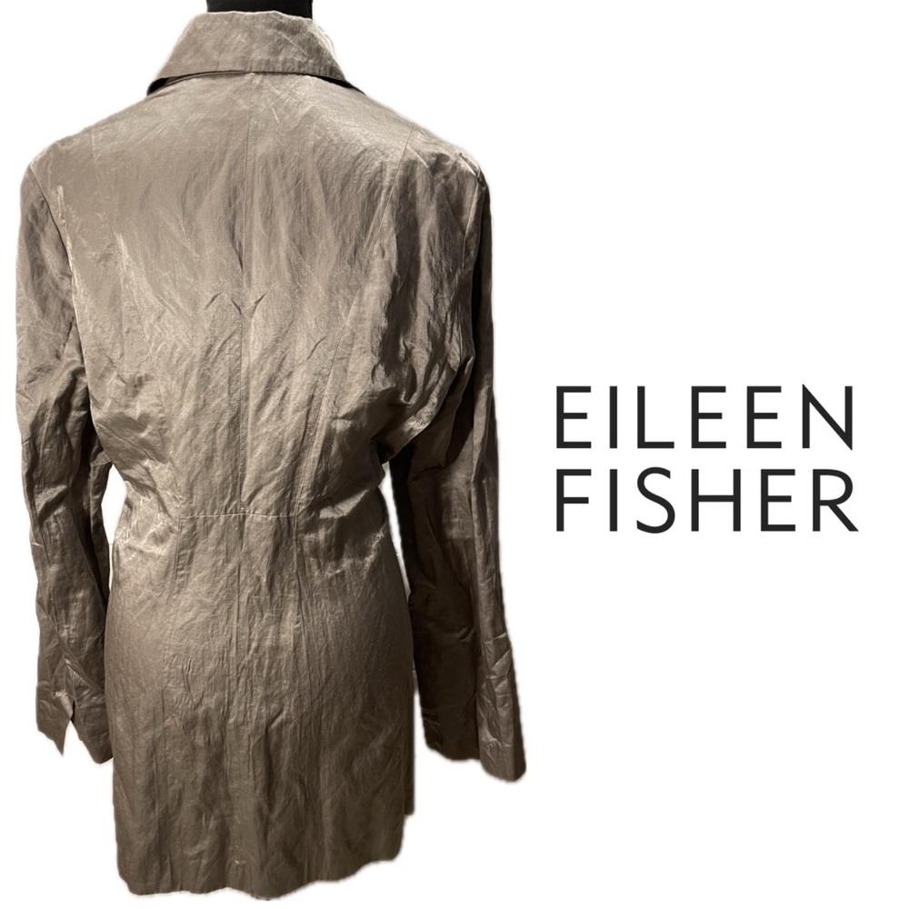 Eileen Fisher Satin Metallic Crinkle Blazer Notch 1 Button Champagne Jacket Sz L - Picture 6 of 11